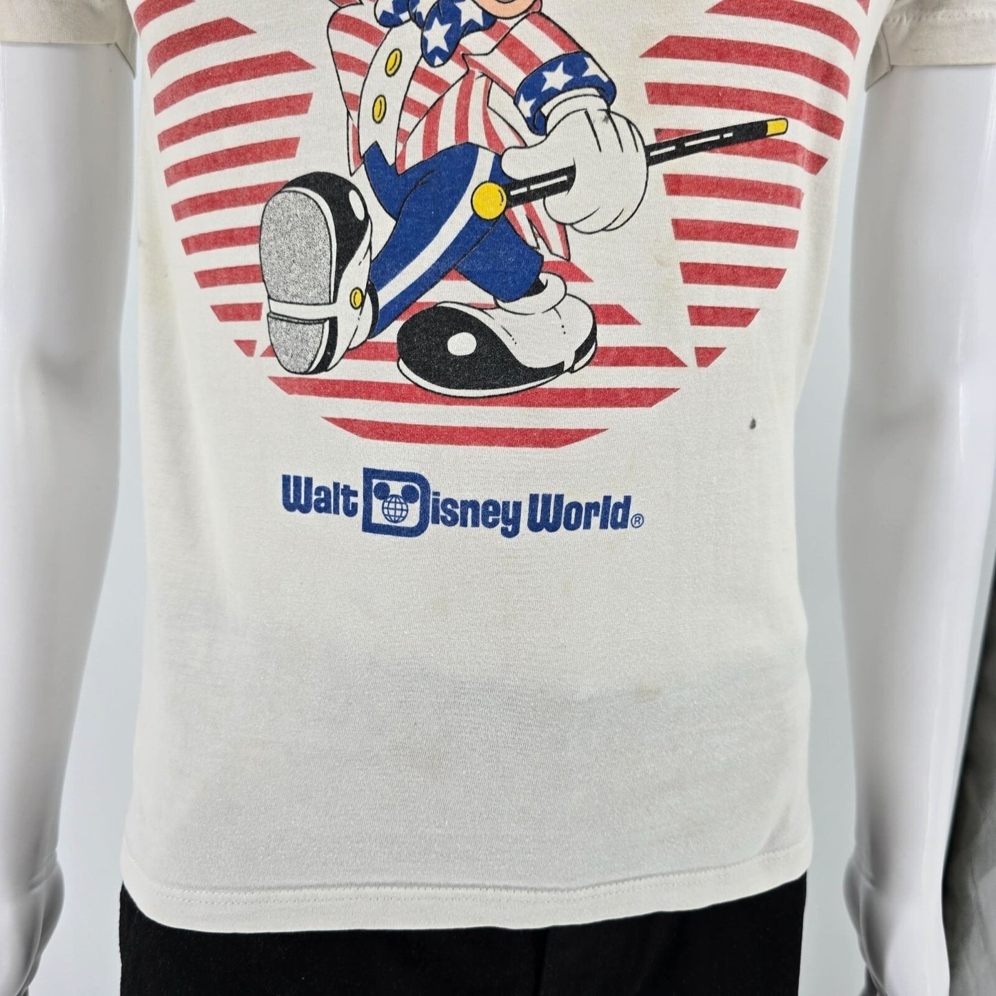 Distressed Vintage 1980s Walt Disney World Patriotic Mickey Mouse T-Shirt (S)