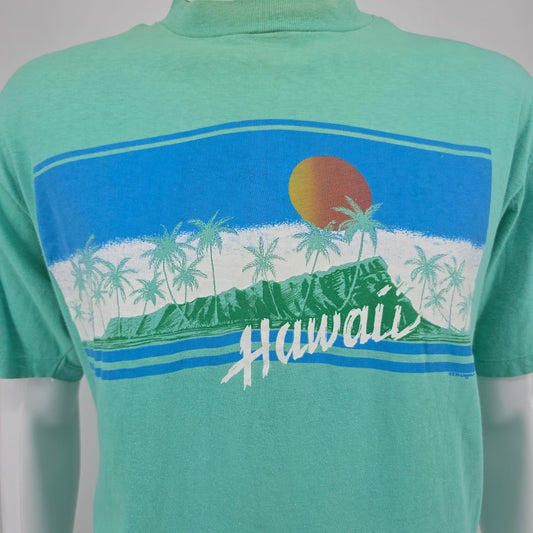 Vintage 1980s Hanes Beefy-T Seafoam Green Hawaii Tourist T-Shirt (L/XL) *Flaws