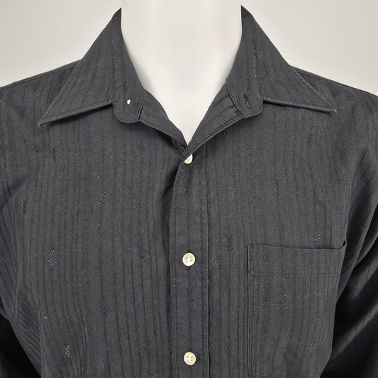 Vintage 1980s Yves Saint Laurent Menswear Black YSL Monogram Shirt (L/16 32-33)