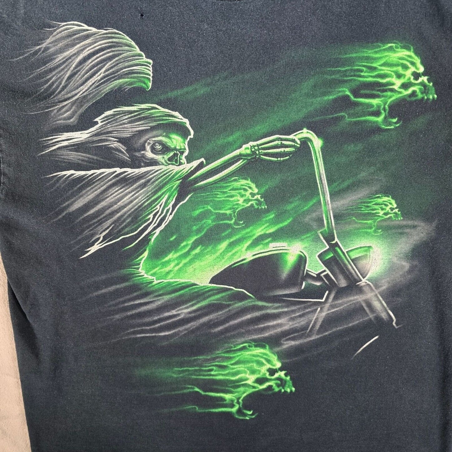Vintage Y2K Grim Reaper/Ghost Rider Motorcycle Biker Graphic T-Shirt (XL)
