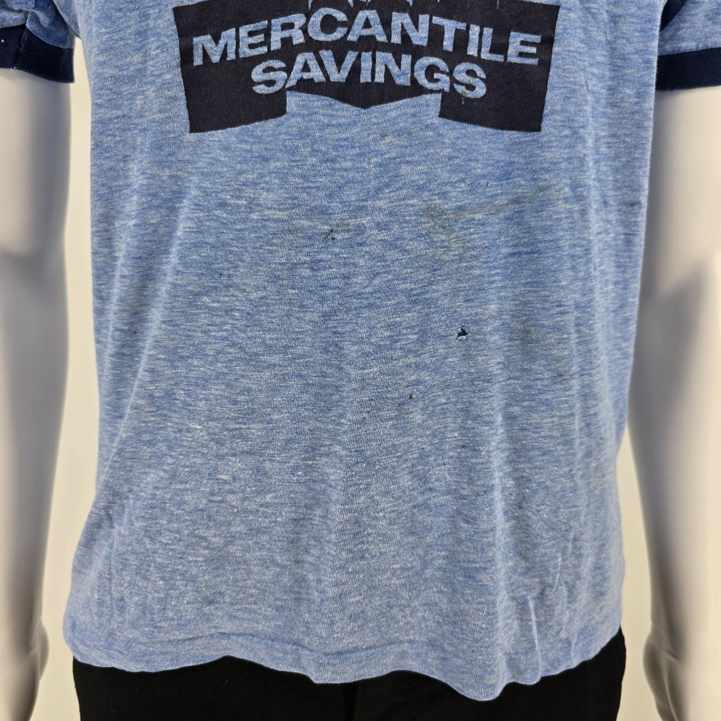 Vintage 1970s Mercantile Savings Bank Cincinnati Merkie the Owl Ringer Tee (M)