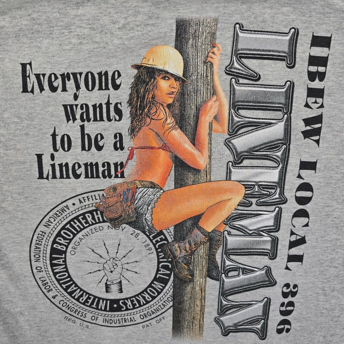 Vintage IBEW Local 396 Las Vegas, NV Bikini Top Girl Lineman T-Shirt (Large)