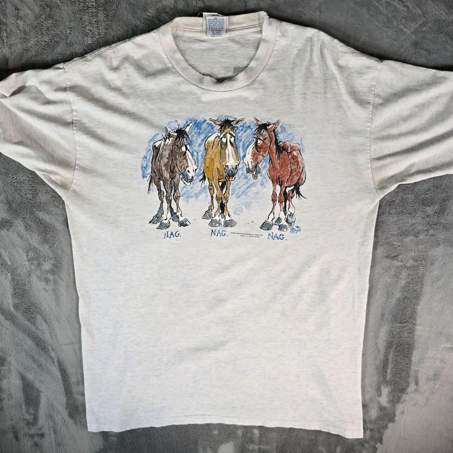 Vintage 1990s Buffalo Cal Cru Zella CCI "Nag Nag Nag" Horses T-Shirt (XL)