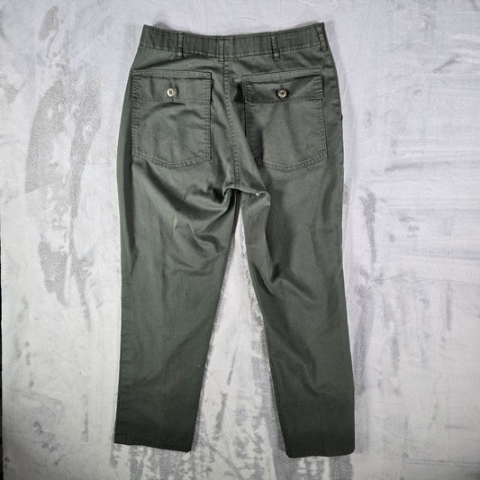Vintage 1970s Green Large Pocket Serval Zipper Utility Work Pants (31x27) *Fair*