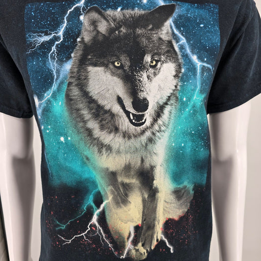 2010s Tony Hawk Black/Blue Mottled Wash Lightning Wolf T-Shirt (M) *Flaw