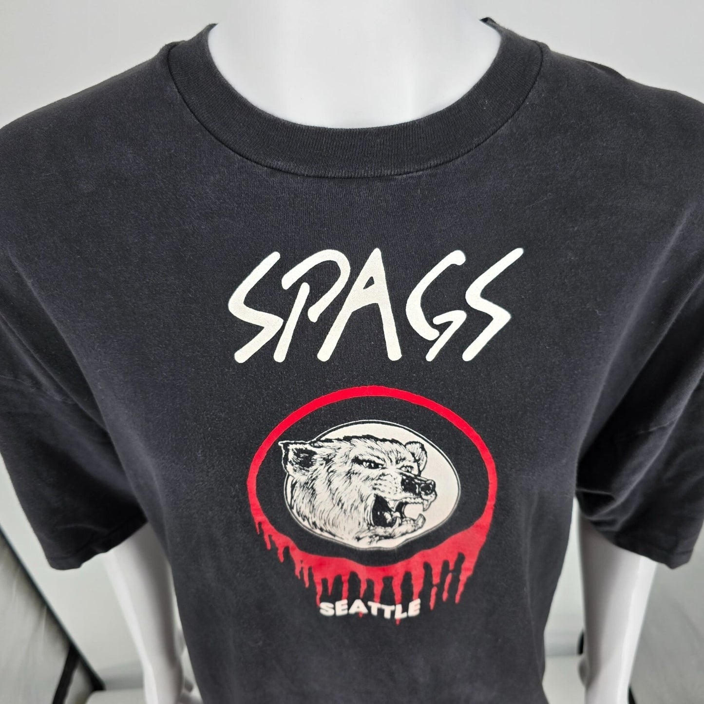 Vintage 1990s Hanes SPAGS Seattle Gay Bar Faded Black Graphic T-Shirt (2XL/3XL)