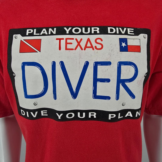 Vintage 1990s Scuba Aquatic Adventures Austin TX "Plan Your Dive" T-Shirt (L/XL)