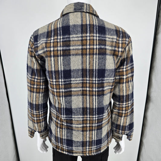 Vintage Late 1980s Outreach Plaid Sherpa Lined Snap Button Wool Blend Jacket (M)