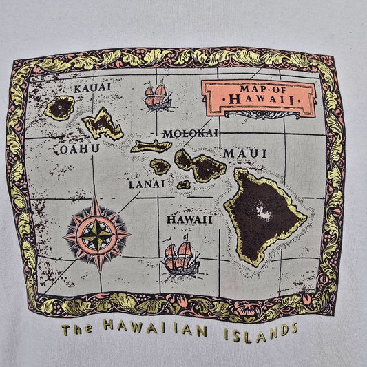 Vintage 1990s ABC Design Hawaiian Islands Antique Map Graphic T-Shirt (M)