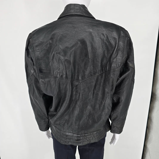 Vintage 1980s Samson Women's Oversized Batwing Sleeve Black Leather Jacket (L)