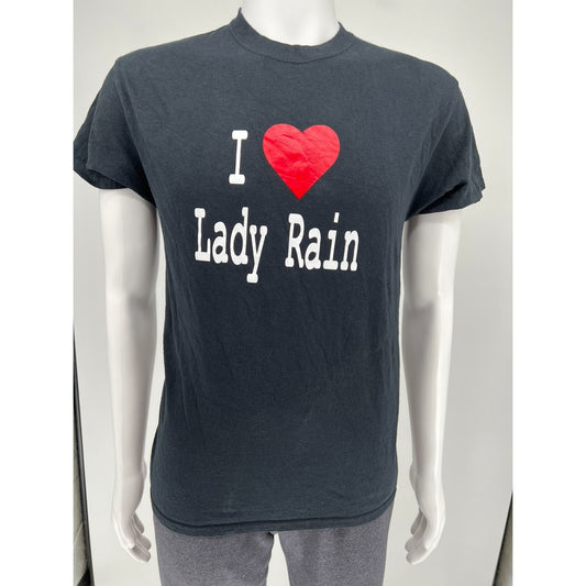Gildan "I Love Lady Rain" Heart Graphic/Emoji Black Cotton T-Shirt (Medium)