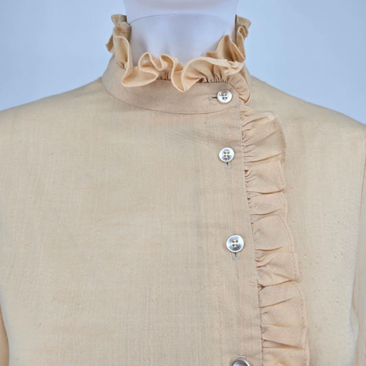 Vintage 1970s Coronet Bobbie Brooks Ruffle Collar Butterscotch Blouse (12/L)