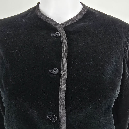 Vintage 1960s Petti Glen Junior Apparel Black Velveteen Cropped Jacket (M)