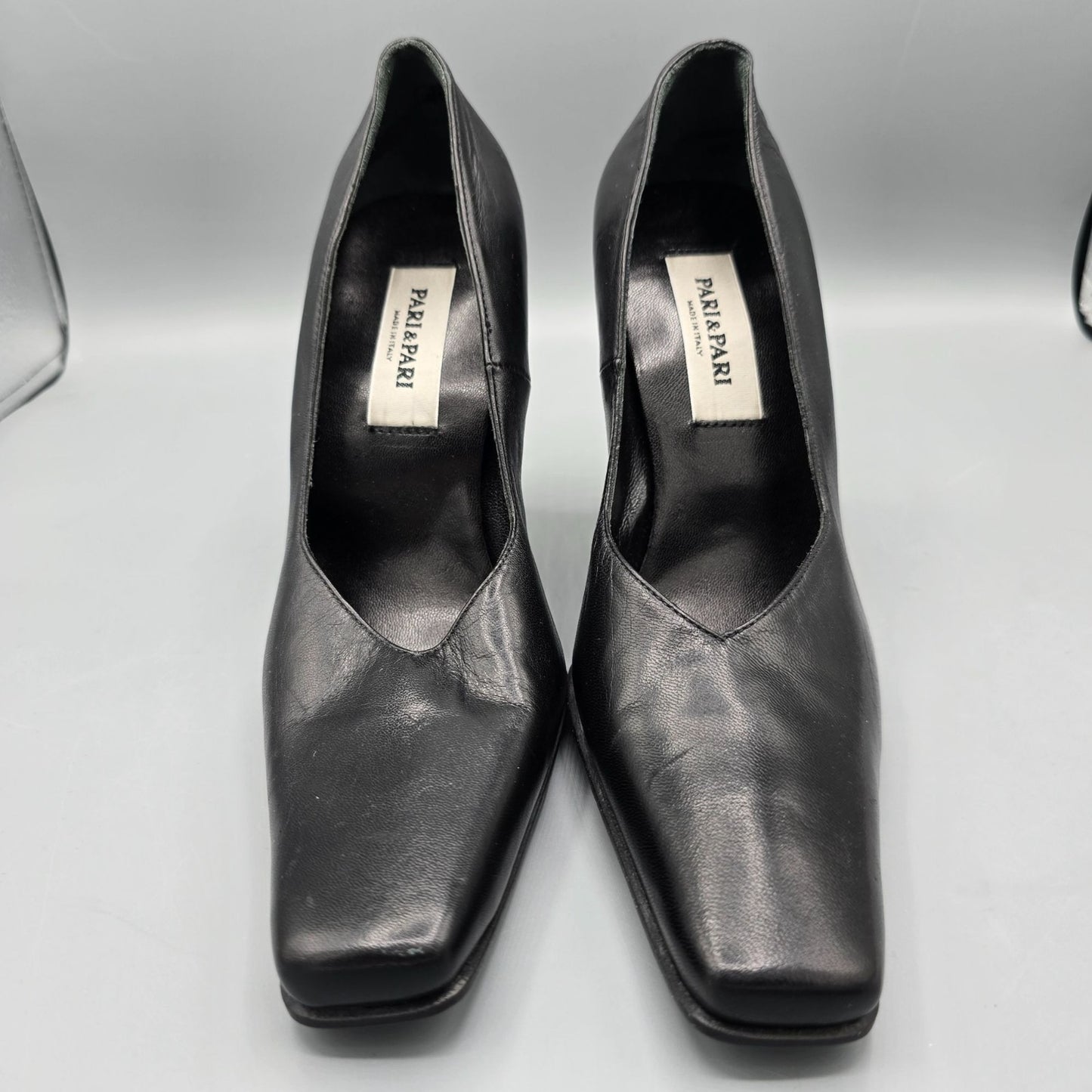 Vintage 1990s Deadstock Pari & Pari Black Nappa Leather Square-Toe Pumps (7B)