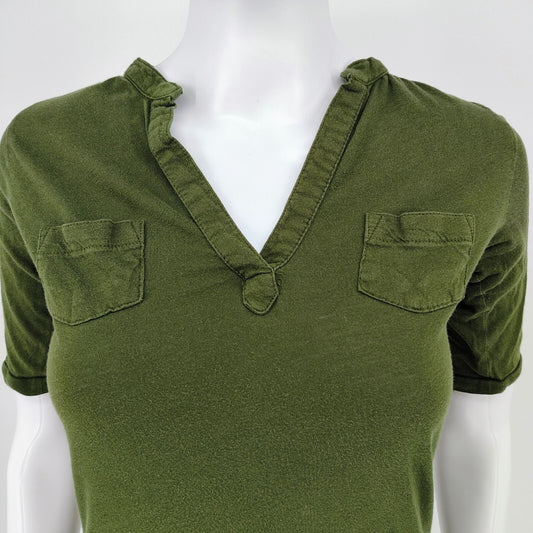 Old Navy Women's Army Green V-Neck Collared Cotton Shirt With Pockets (Small)