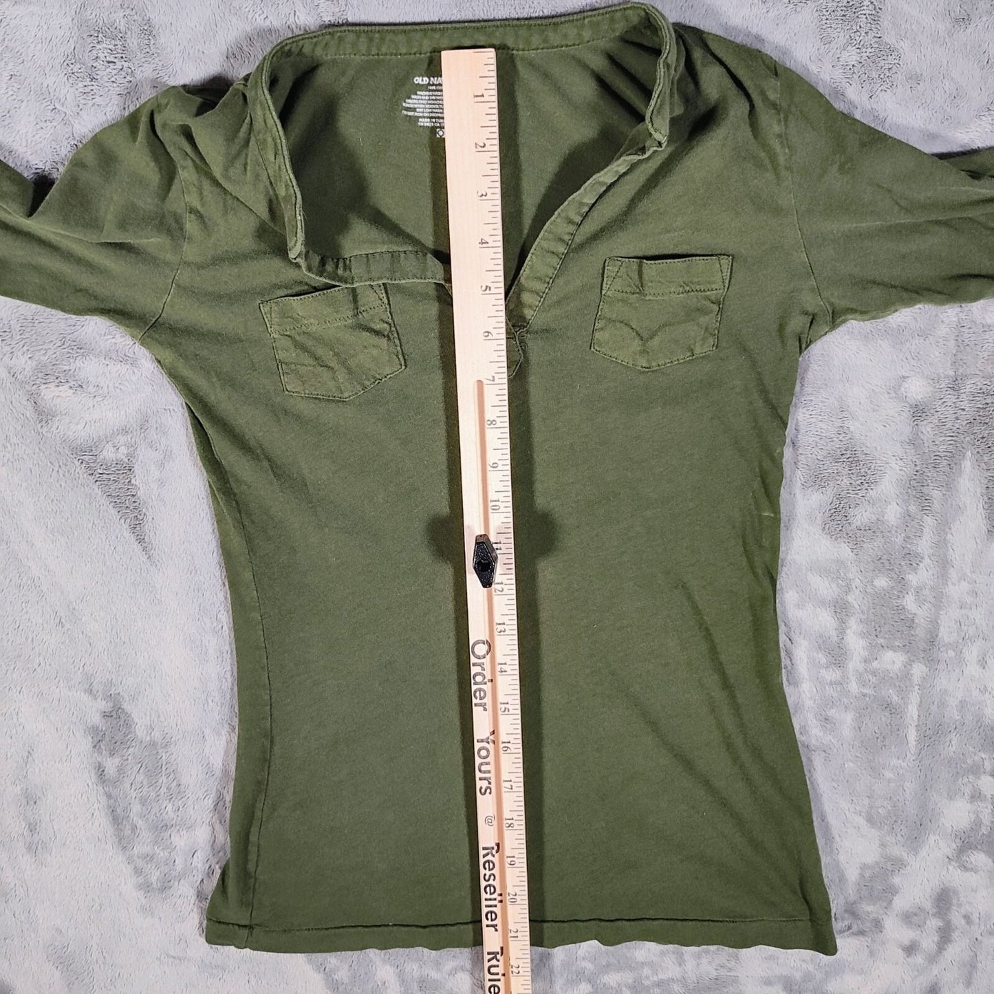 Old Navy Women's Army Green V-Neck Collared Cotton Shirt With Pockets (Small)