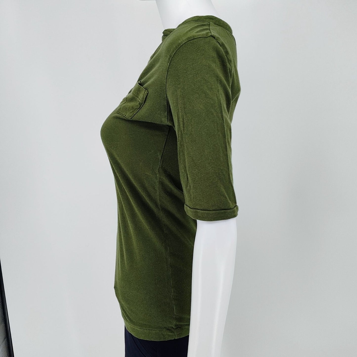 Old Navy Women's Army Green V-Neck Collared Cotton Shirt With Pockets (Small)