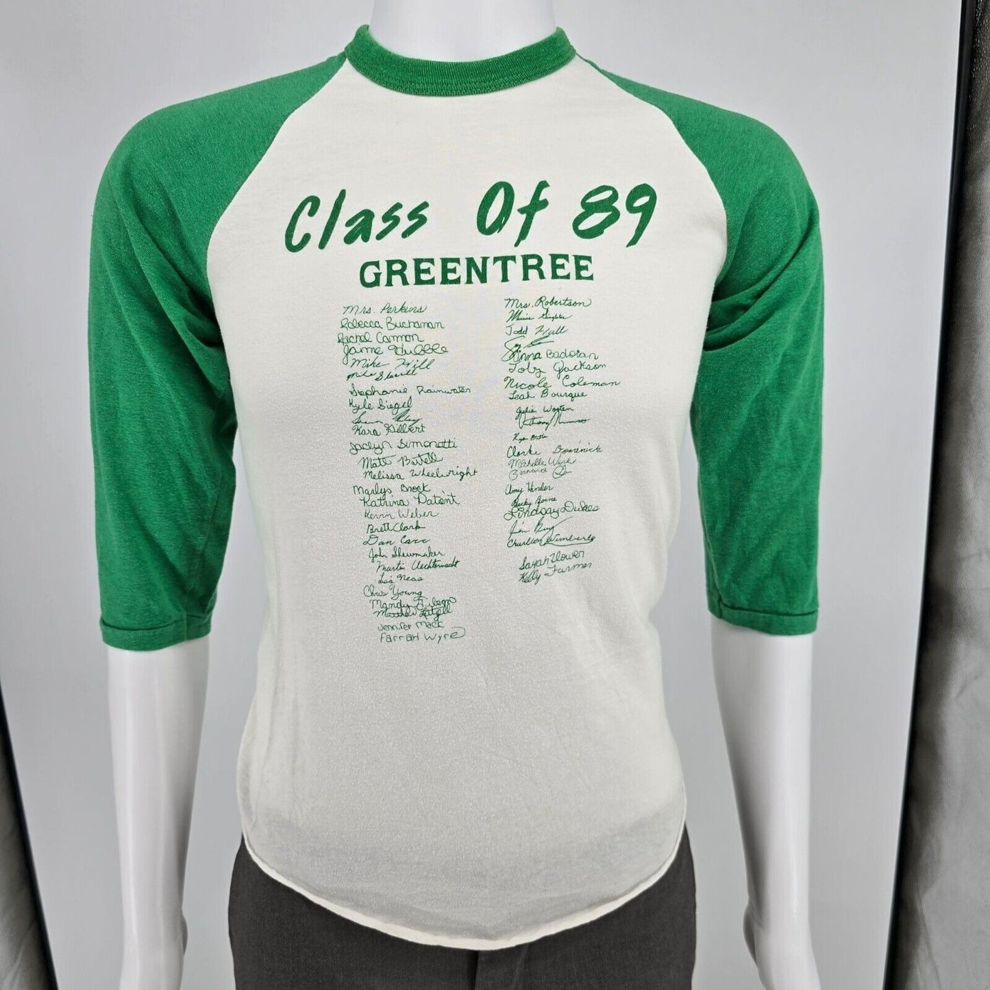 Vintage 1980s Greentree Class Of 89 Raglan 3/4 Sleeve Baseball Tee T-Shirt (S)