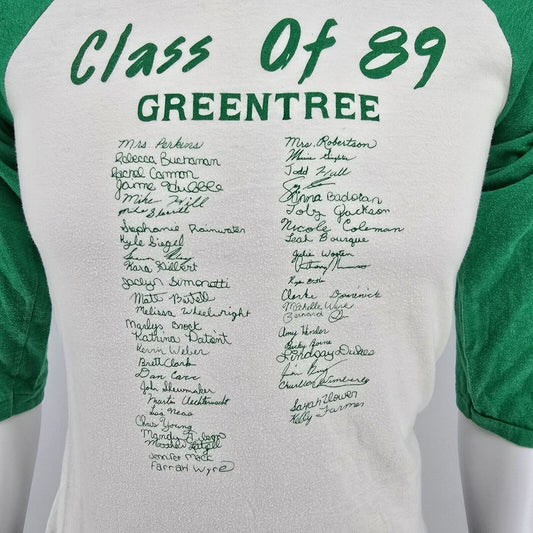 Vintage 1980s Greentree Class Of 89 Raglan 3/4 Sleeve Baseball Tee T-Shirt (S)