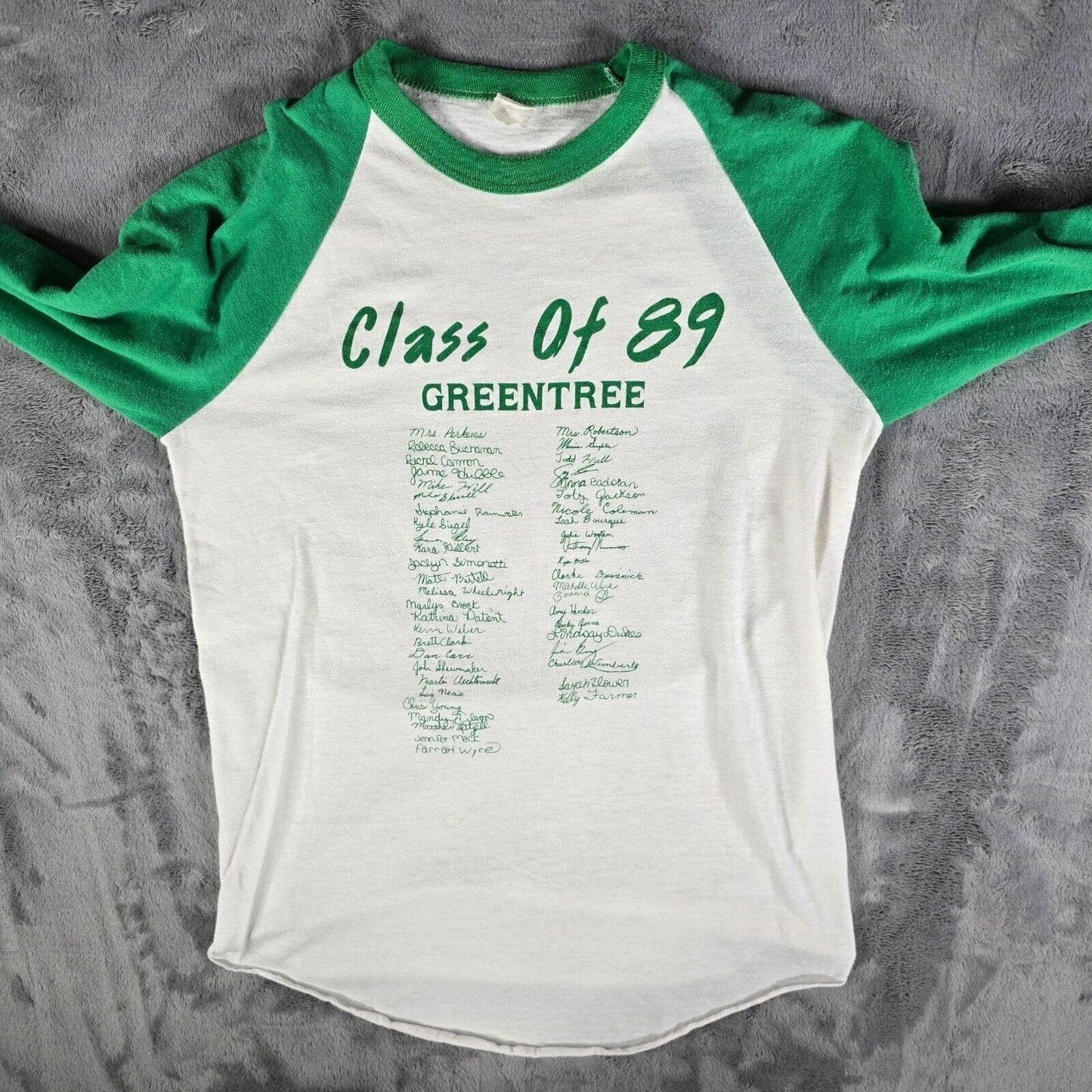 Vintage 1980s Greentree Class Of 89 Raglan 3/4 Sleeve Baseball Tee T-Shirt (S)