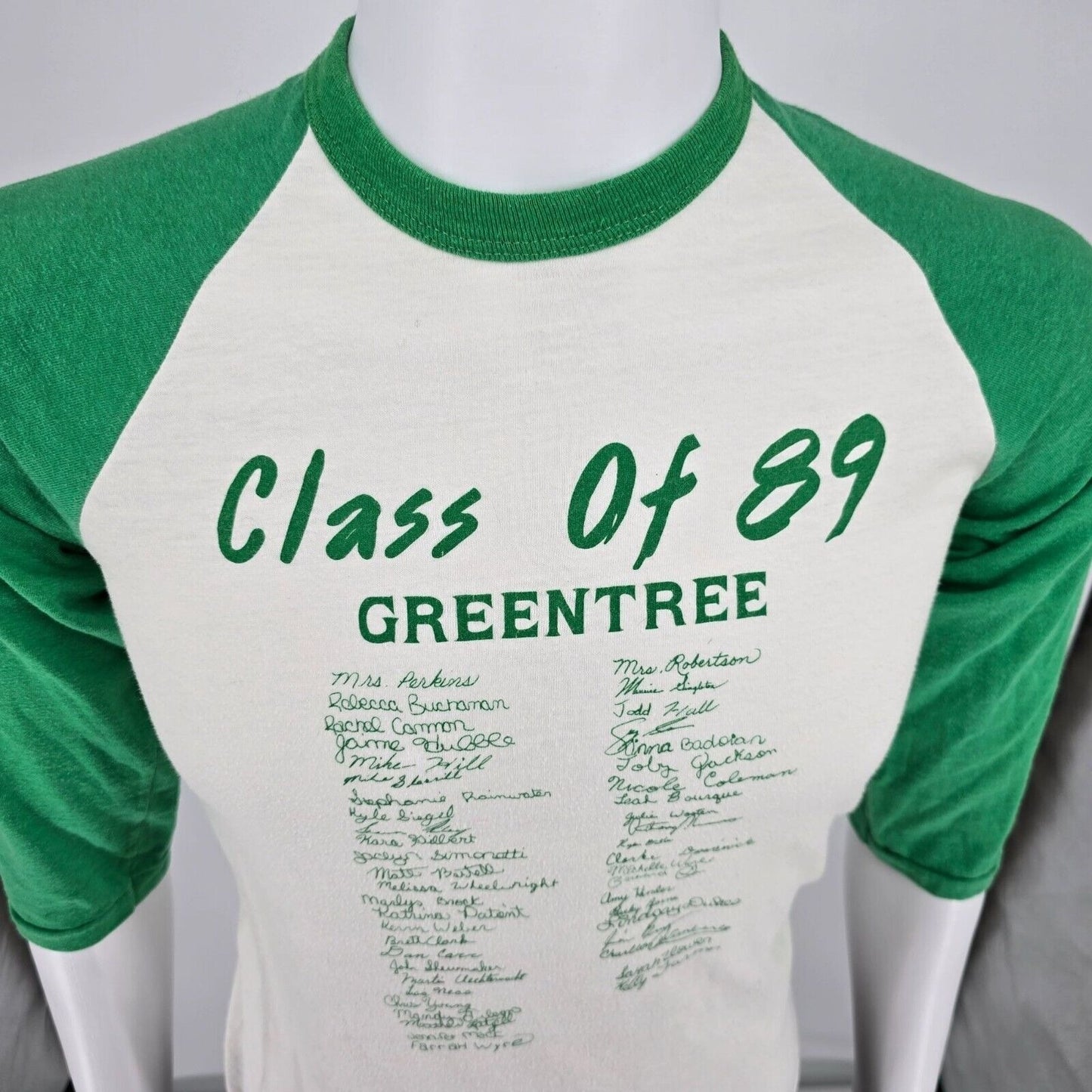 Vintage 1980s Greentree Class Of 89 Raglan 3/4 Sleeve Baseball Tee T-Shirt (S)