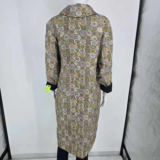 Vintage 1960s Unbranded Mosaic Tile Print/Black Reversible Coat (Large)