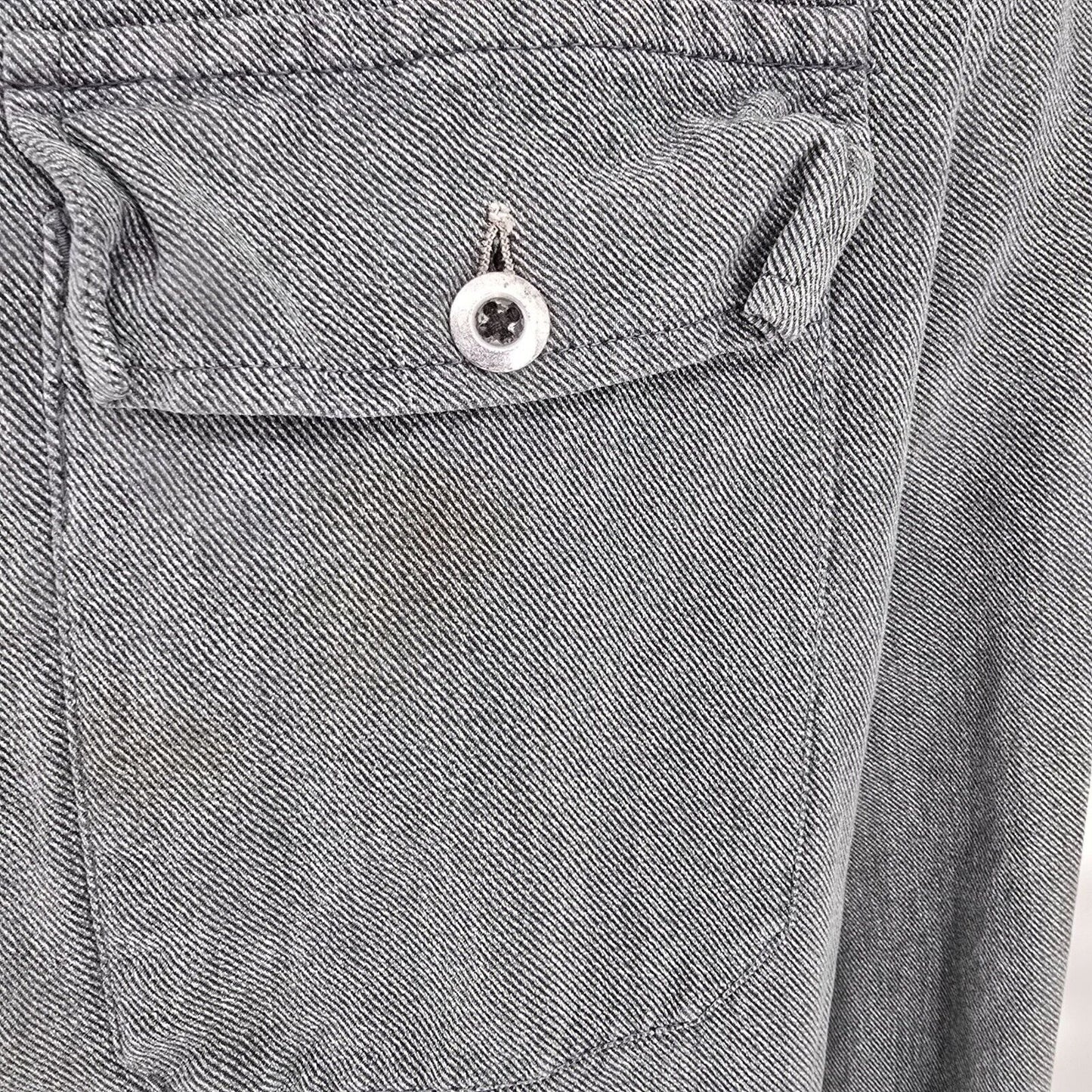 Vintage Distressed Gray Denim Swiss Army Patrol/ Prison Workwear Denim Jacket -L