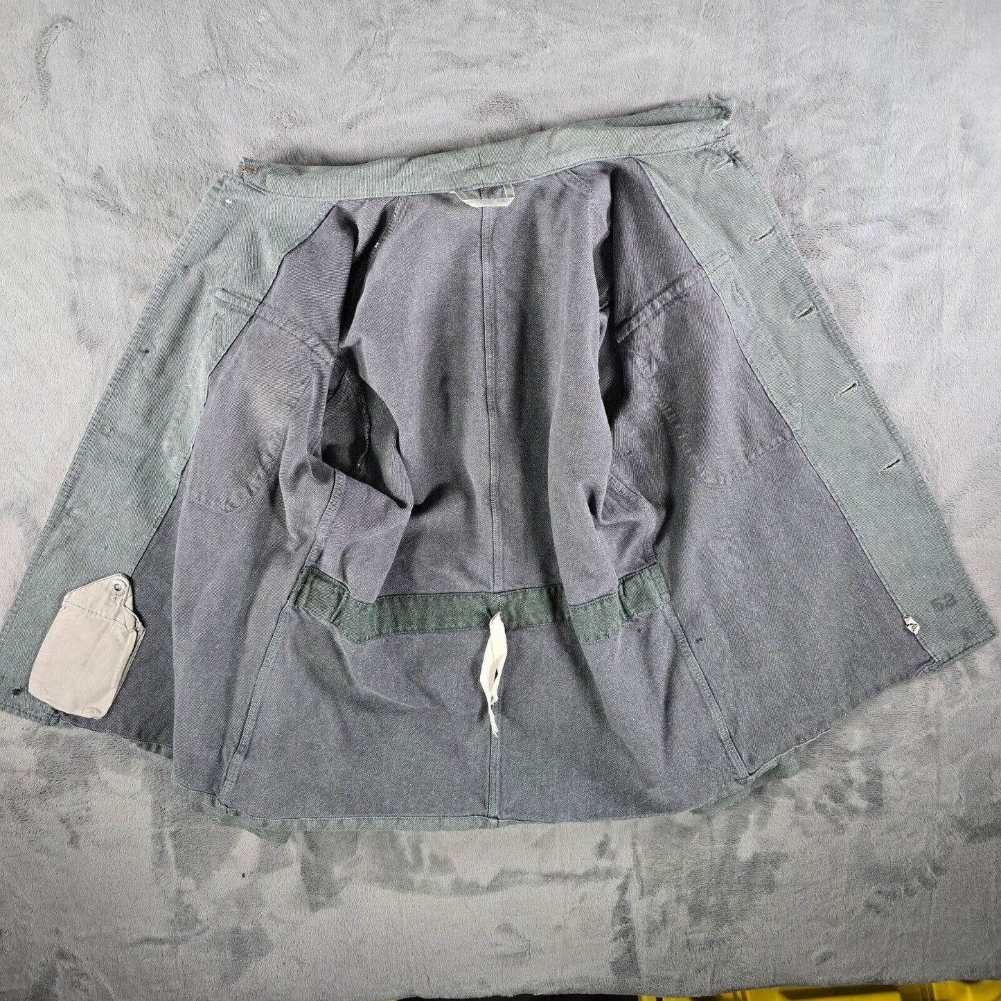 Vintage Distressed Gray Denim Swiss Army Patrol/ Prison Workwear Denim Jacket -L
