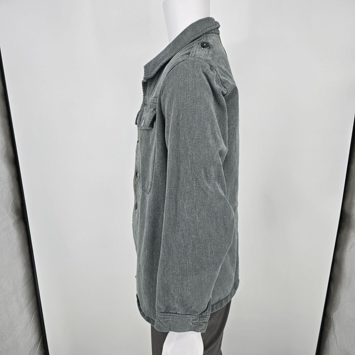Vintage Distressed Gray Denim Swiss Army Patrol/ Prison Workwear Denim Jacket -L