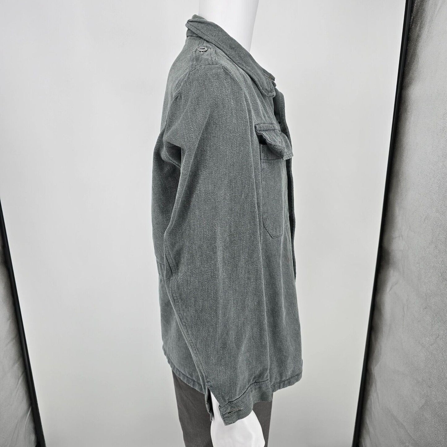 Vintage Distressed Gray Denim Swiss Army Patrol/ Prison Workwear Denim Jacket -L