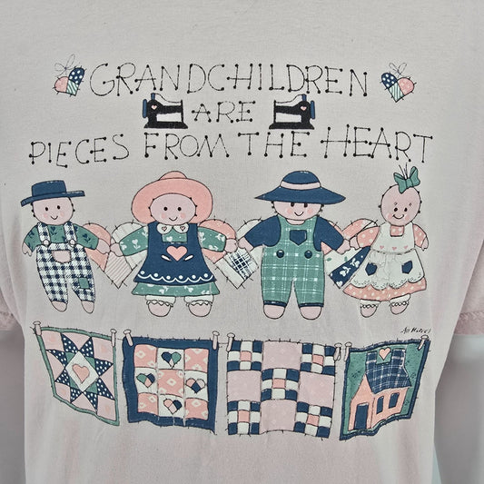 Vintage Y2K "Grandchildren Are Pieces from the Heart" Quilt Graphic T-Shirt (XL)
