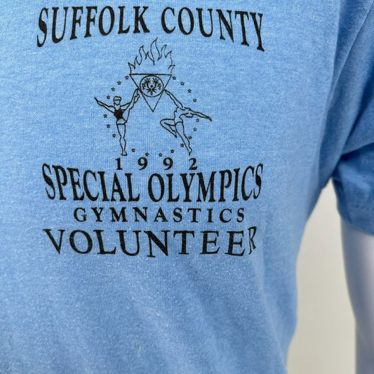 Vintage 1992 Blue Single Stitch Suffolk County Special Olympics T-Shirt (Small)
