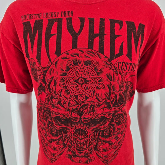 2011 Rockstar Energy Drink Mayhem Festival Heavy Metal Red T-Shirt (L) *FLAW