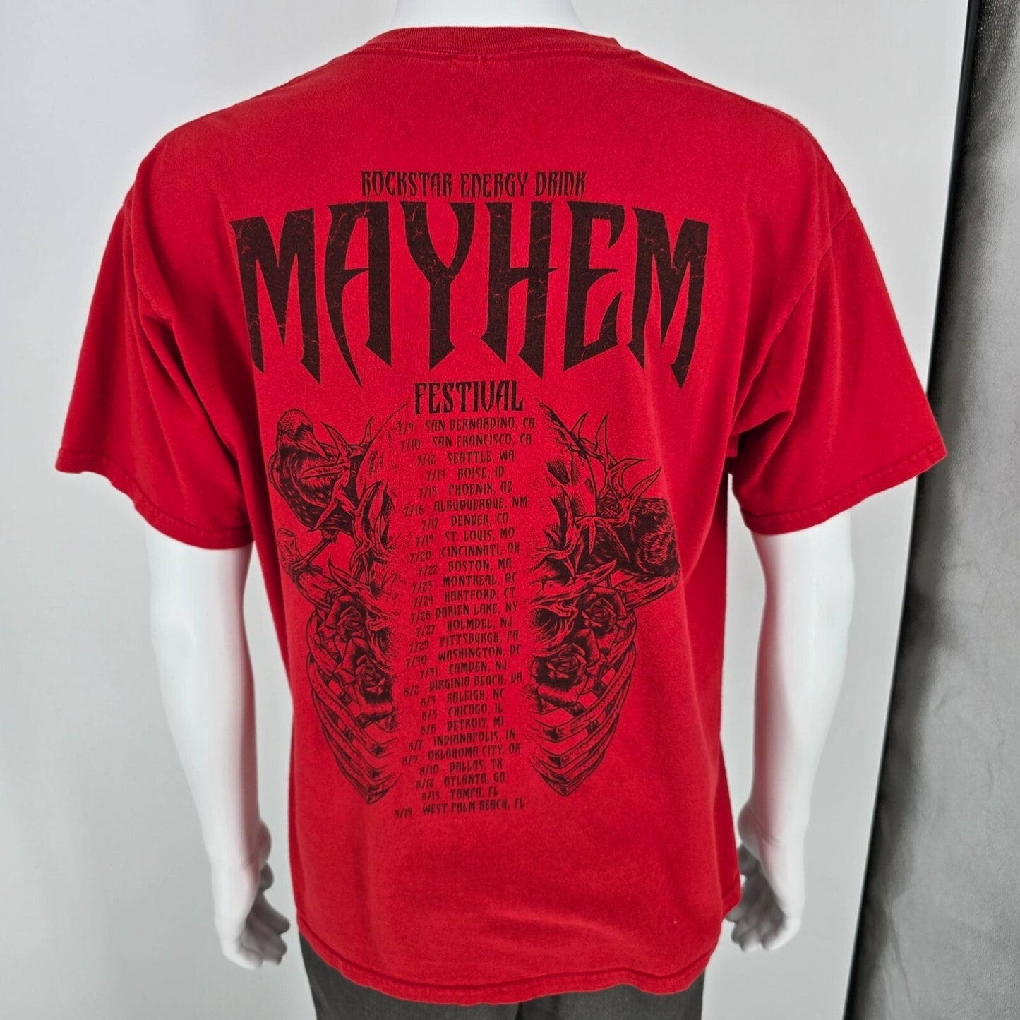 2011 Rockstar Energy Drink Mayhem Festival Heavy Metal Red T-Shirt (L) *FLAW