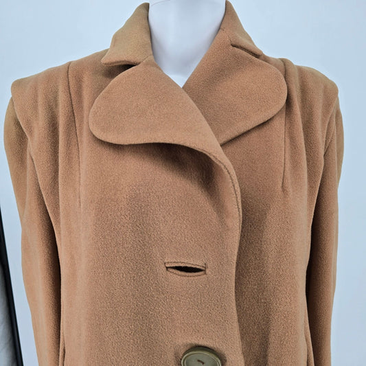 Vintage 1940s Kirshmoor Women's Kirshalpa Wool Tan Long Coat (L/XL) *Flaws