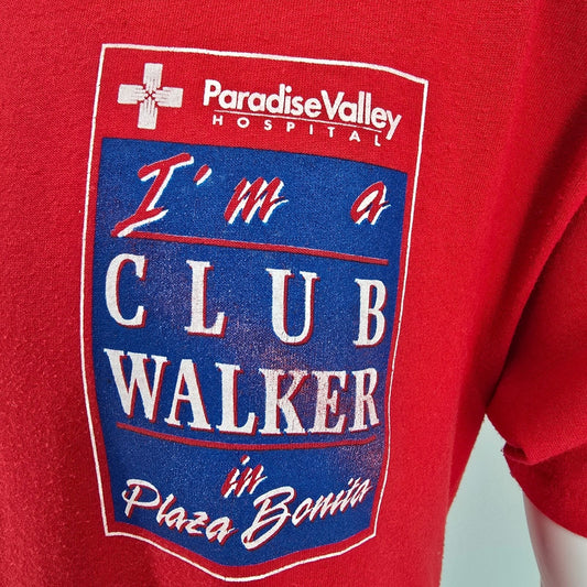 Vintage Oneita 1990s Paradise Valley Plaza Bonita Club Walk Red T-Shirt (M/L)