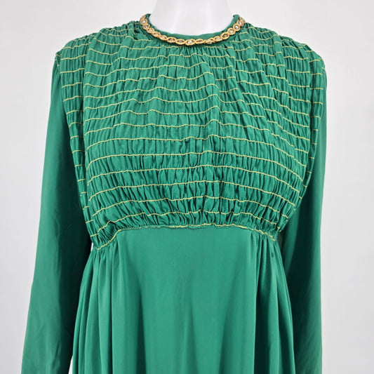 Vintage 1960s Tefft's Miami, Florida Emerald Green Jeweled Neck Maxi Dress (M)