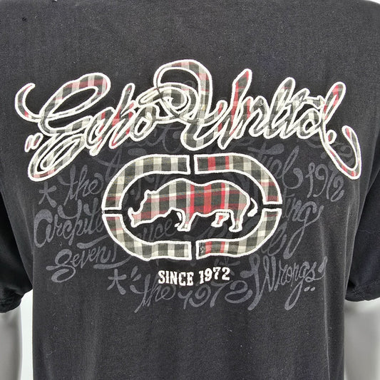 Distressed Vintage Y2K/Early 2000s Ecko Unltd. Plaid Rhino Logo T-Shirt (XXL)