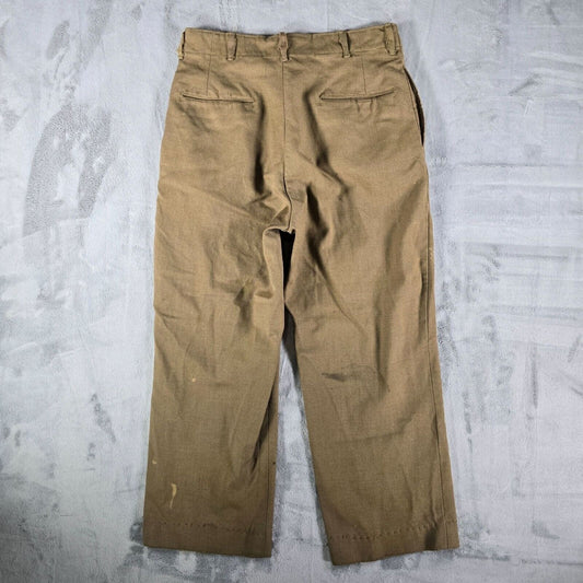 Distressed/Thrashed Vintage Early 1950s Green Button-Fly Work Trousers (32x27)