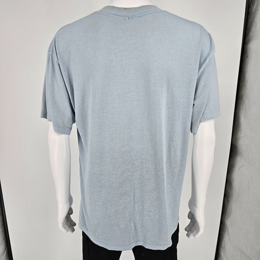 Vintage Late 1980s Heather Light Blue Single Stitch Blank T-Shirt (XL)