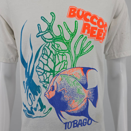 Vintage 1980s Tiger Buccoo Reef Tobago Single Stitch Souvenir T-Shirt (M) *Flaws