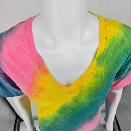 Vintage 1990s Some Body's by Marcy 'n Me Diagonal Tie-Dye V-Neck T-Shirt (OS/L)
