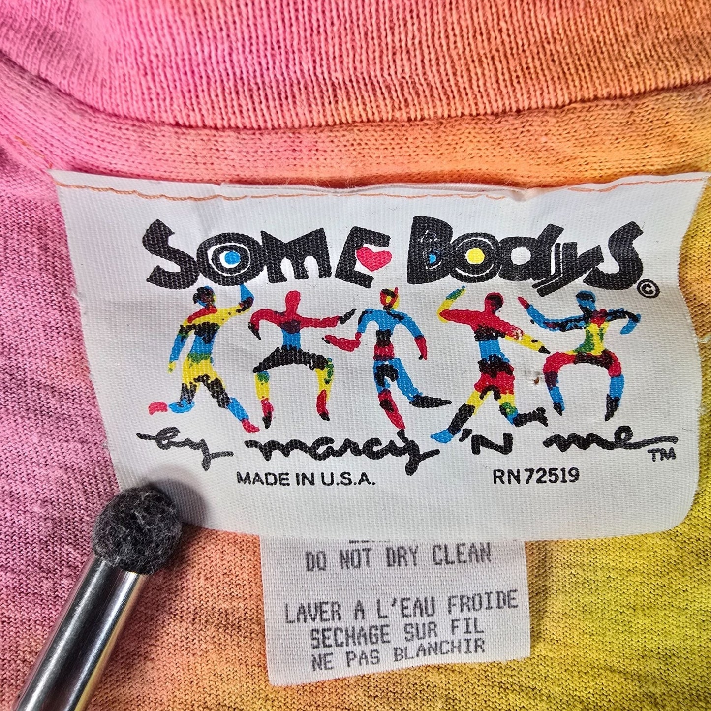 Vintage 1990s Some Body's by Marcy 'n Me Diagonal Tie-Dye V-Neck T-Shirt (OS/L)