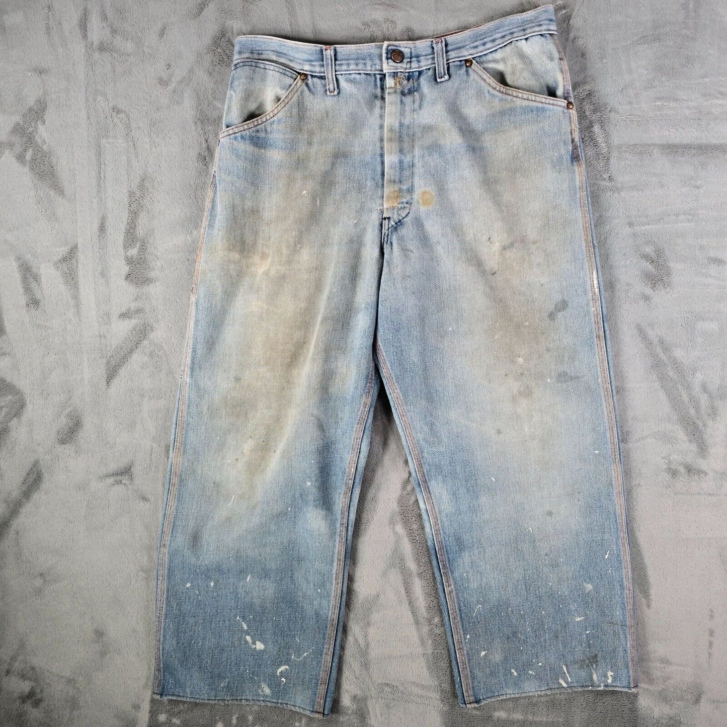 Vintage 1950s/1960s Big Mac Distressed Orange Stitch Workwear Jeans (33x23)