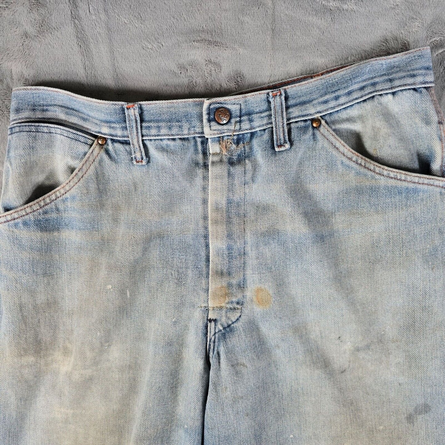 Vintage 1950s/1960s Big Mac Distressed Orange Stitch Workwear Jeans (33x23)