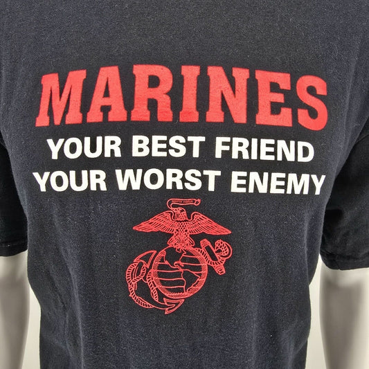 Vintage Y2K Marines "Your Best Friend Your Worst Enemy" Graphic T-Shirt (L/XL)