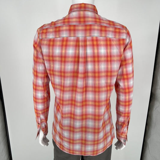Lanvin Men's Orange/Red/White Plaid Long Sleeve Button-Up Shirt (Size 37/14.5)