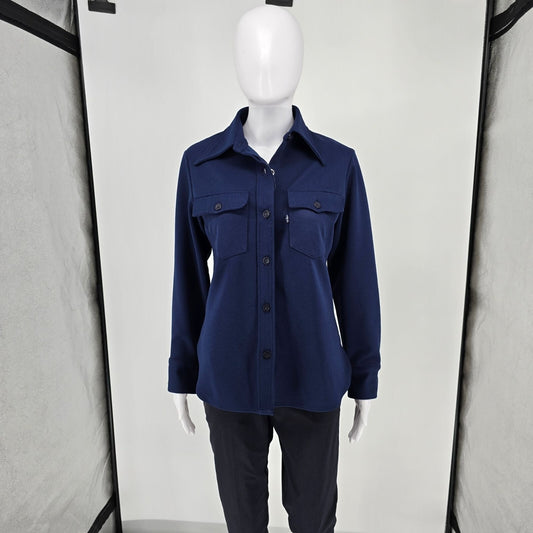 Vintage 1970s Levi's for Gals Navy Blue Knit Polyester Western/Disco Shirt (M)