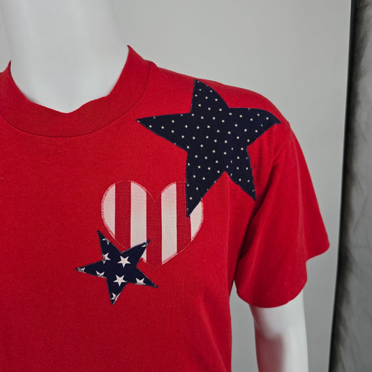 Vintage 1990s Screen Stars Best Patriotic Stars & Hearts Applique T-Shirt (L)