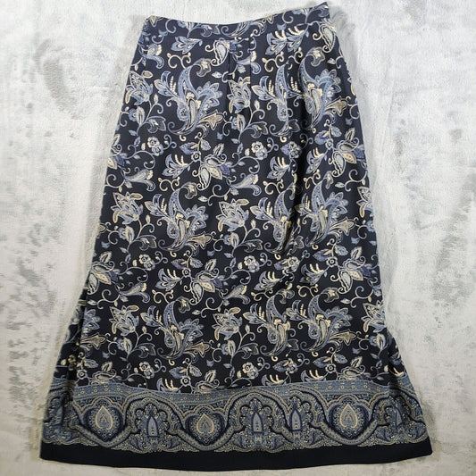 Vintage 1990s Talbots Petites Blue Paisley Acetate Lining Wrap Skirt (Size 2)